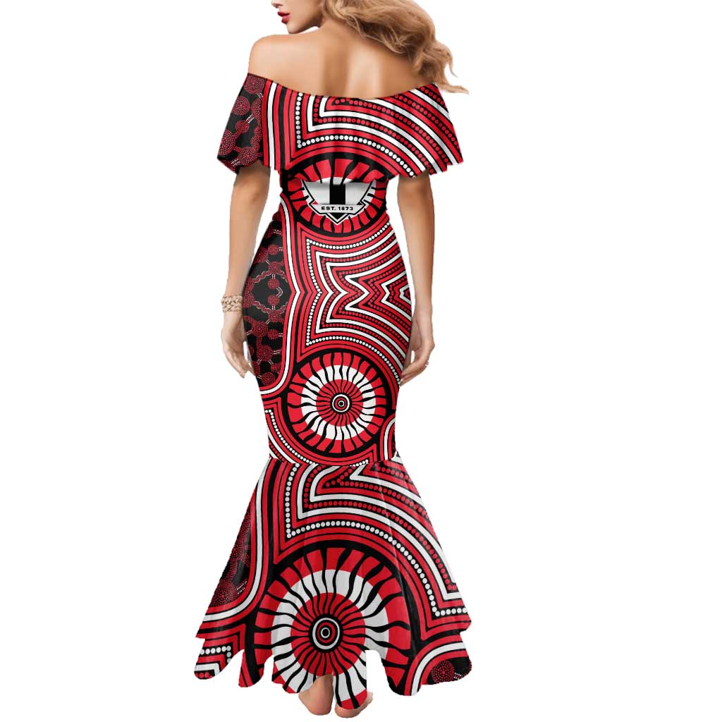 St Kilda Football Club Family Matching Mermaid Dress and Hawaiian Shirt Indigenous Monochrome Dot Art Mascot Style