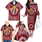 St Kilda Football Club Family Matching Off The Shoulder Long Sleeve Dress and Hawaiian Shirt Indigenous Monochrome Dot Art Mascot Style