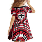 St Kilda Football Club Family Matching Off The Shoulder Long Sleeve Dress and Hawaiian Shirt Indigenous Monochrome Dot Art Mascot Style