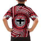 St Kilda Football Club Family Matching Off Shoulder Maxi Dress and Hawaiian Shirt Indigenous Monochrome Dot Art Mascot Style