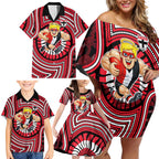 St Kilda Football Club Family Matching Off Shoulder Short Dress and Hawaiian Shirt Indigenous Monochrome Dot Art Mascot Style