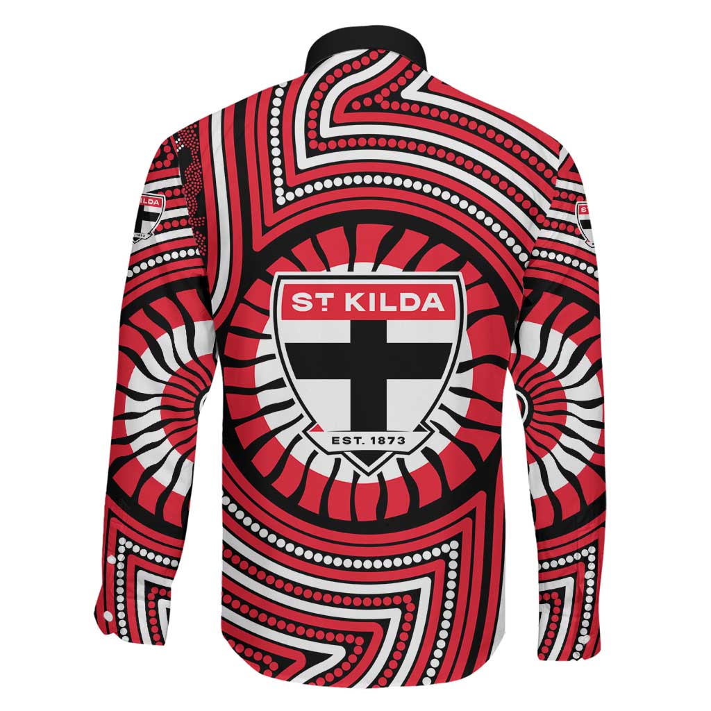St Kilda Football Club Family Matching Off Shoulder Short Dress and Hawaiian Shirt Indigenous Monochrome Dot Art Mascot Style