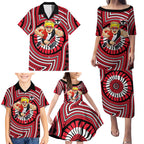 St Kilda Football Club Family Matching Puletasi and Hawaiian Shirt Indigenous Monochrome Dot Art Mascot Style