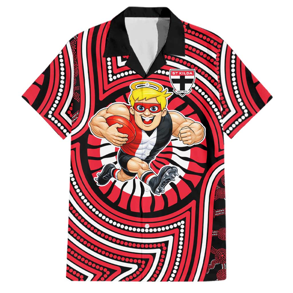 St Kilda Football Club Family Matching Puletasi and Hawaiian Shirt Indigenous Monochrome Dot Art Mascot Style