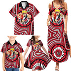 St Kilda Football Club Family Matching Summer Maxi Dress and Hawaiian Shirt Indigenous Monochrome Dot Art Mascot Style