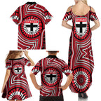 St Kilda Football Club Family Matching Summer Maxi Dress and Hawaiian Shirt Indigenous Monochrome Dot Art Mascot Style