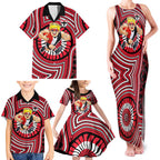 St Kilda Football Club Family Matching Tank Maxi Dress and Hawaiian Shirt Indigenous Monochrome Dot Art Mascot Style