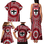 St Kilda Football Club Family Matching Tank Maxi Dress and Hawaiian Shirt Indigenous Monochrome Dot Art Mascot Style