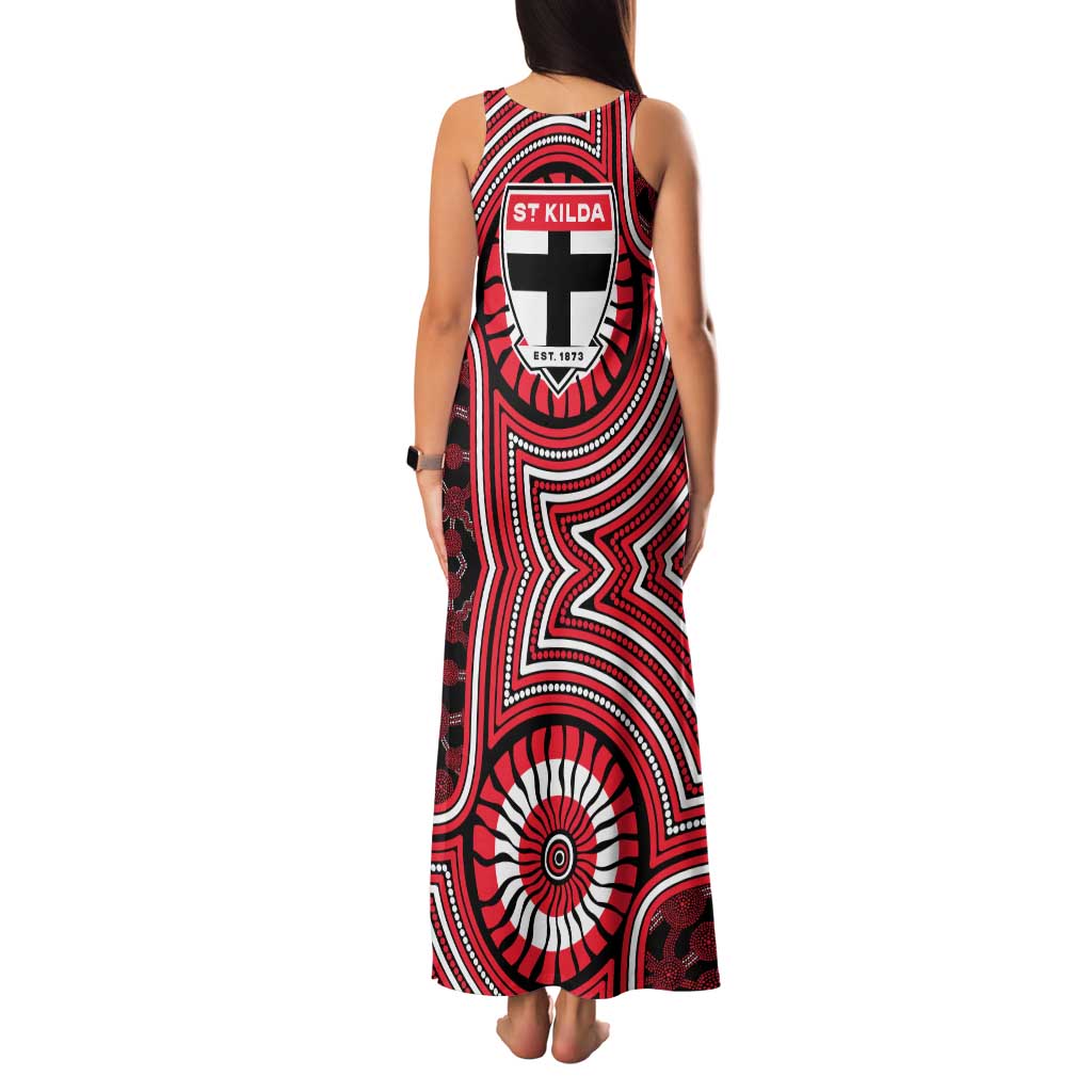 St Kilda Football Club Family Matching Tank Maxi Dress and Hawaiian Shirt Indigenous Monochrome Dot Art Mascot Style