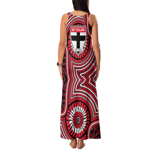 St Kilda Football Club Family Matching Tank Maxi Dress and Hawaiian Shirt Indigenous Monochrome Dot Art Mascot Style