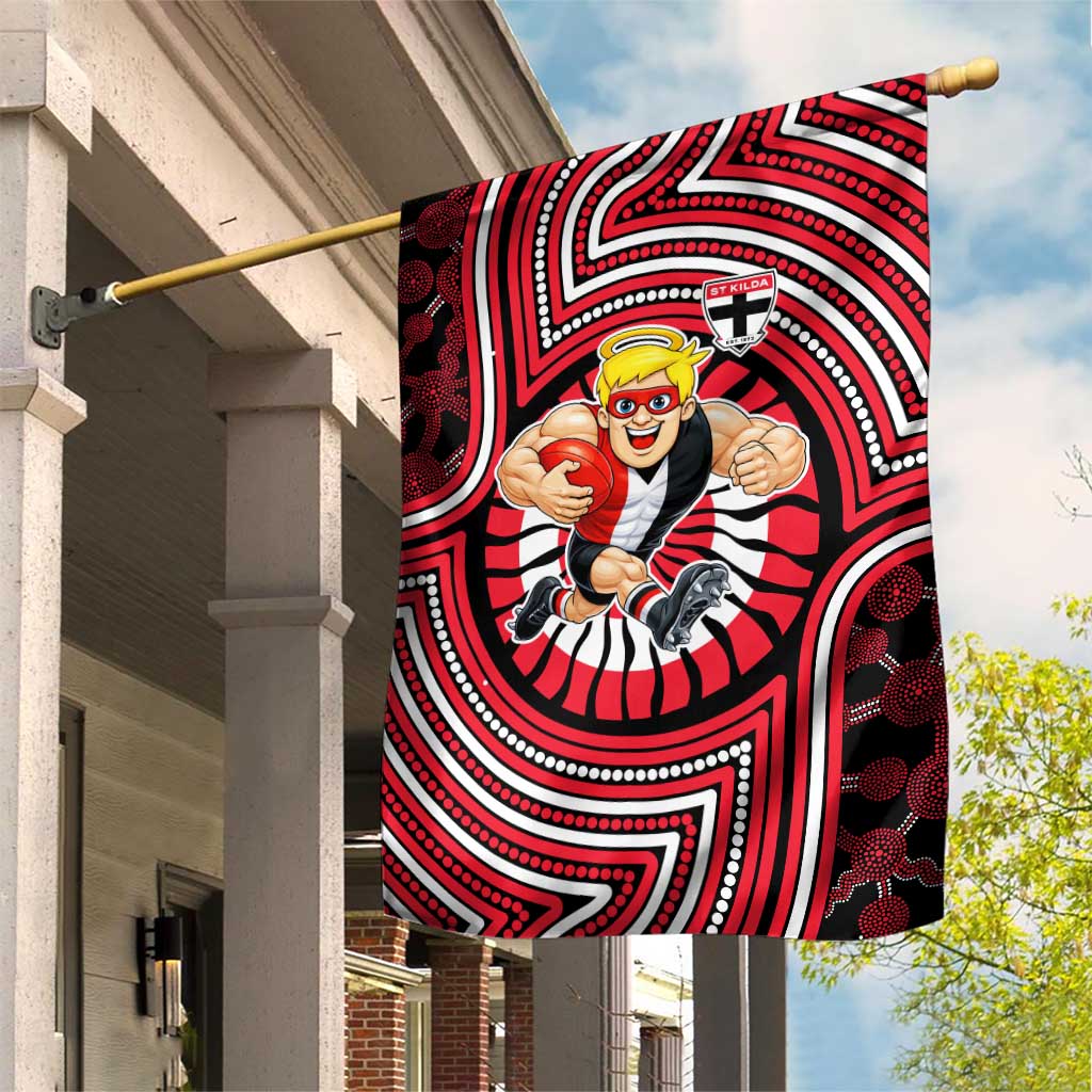 St Kilda Football Club Garden Flag Indigenous Monochrome Dot Art Mascot Style