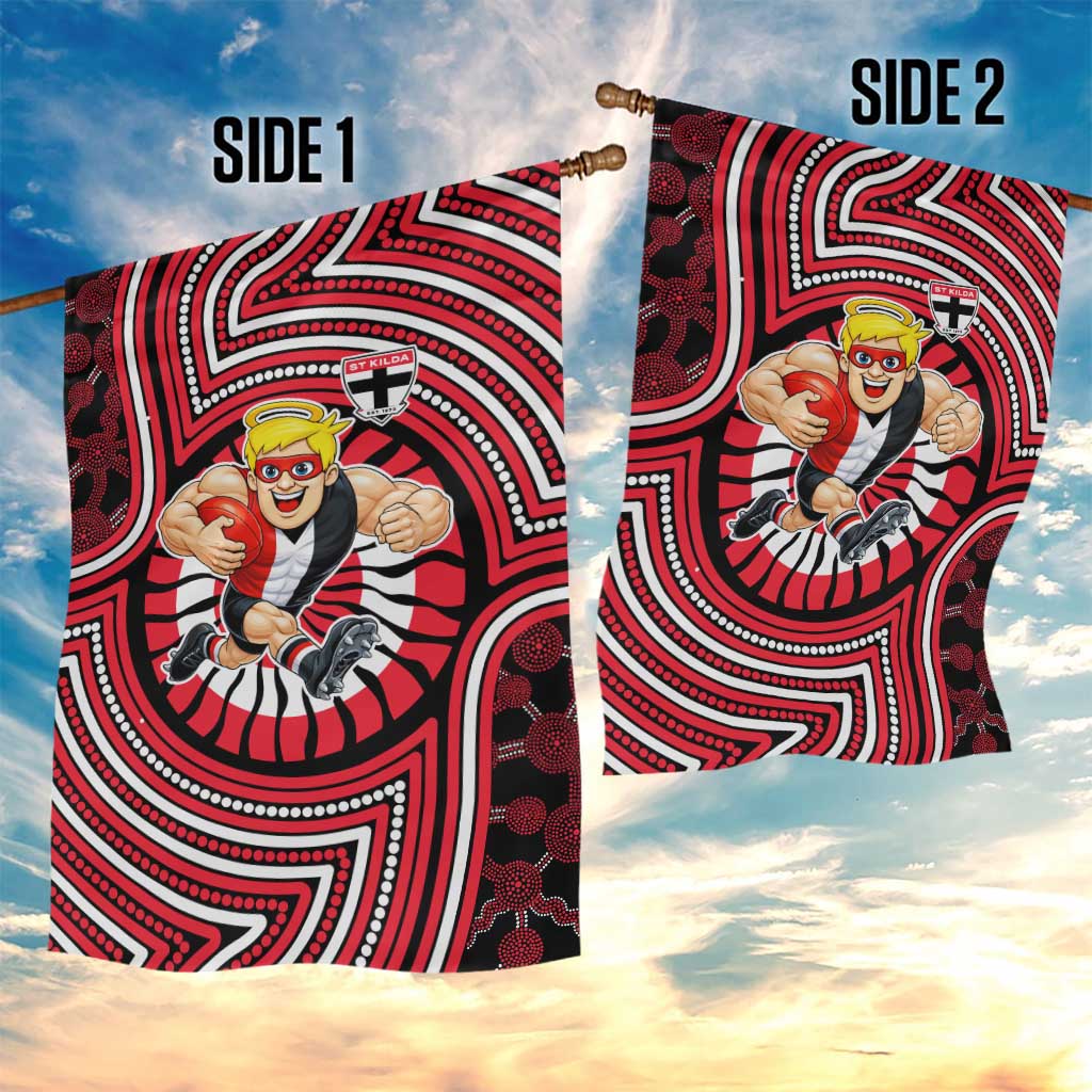 St Kilda Football Club Garden Flag Indigenous Monochrome Dot Art Mascot Style