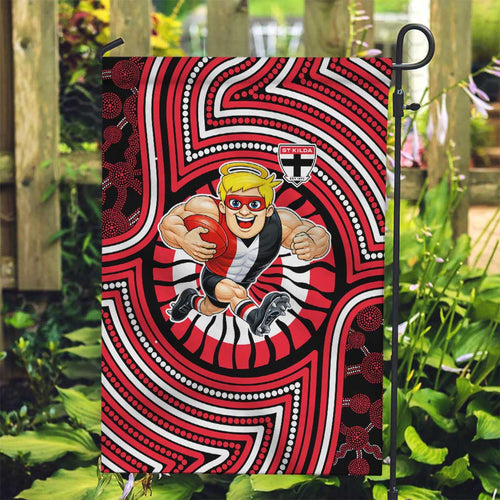 St Kilda Football Club Garden Flag Indigenous Monochrome Dot Art Mascot Style