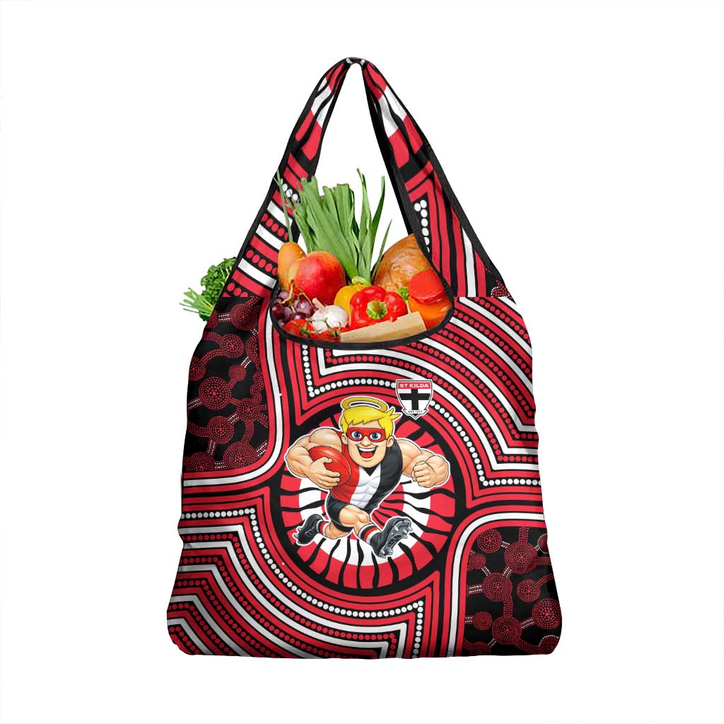 St Kilda Football Club Grocery Bag Indigenous Monochrome Dot Art Mascot Style