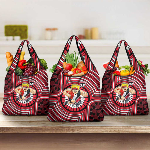 St Kilda Football Club Grocery Bag Indigenous Monochrome Dot Art Mascot Style