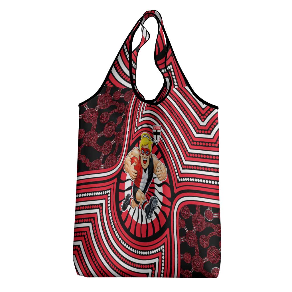 St Kilda Football Club Grocery Bag Indigenous Monochrome Dot Art Mascot Style