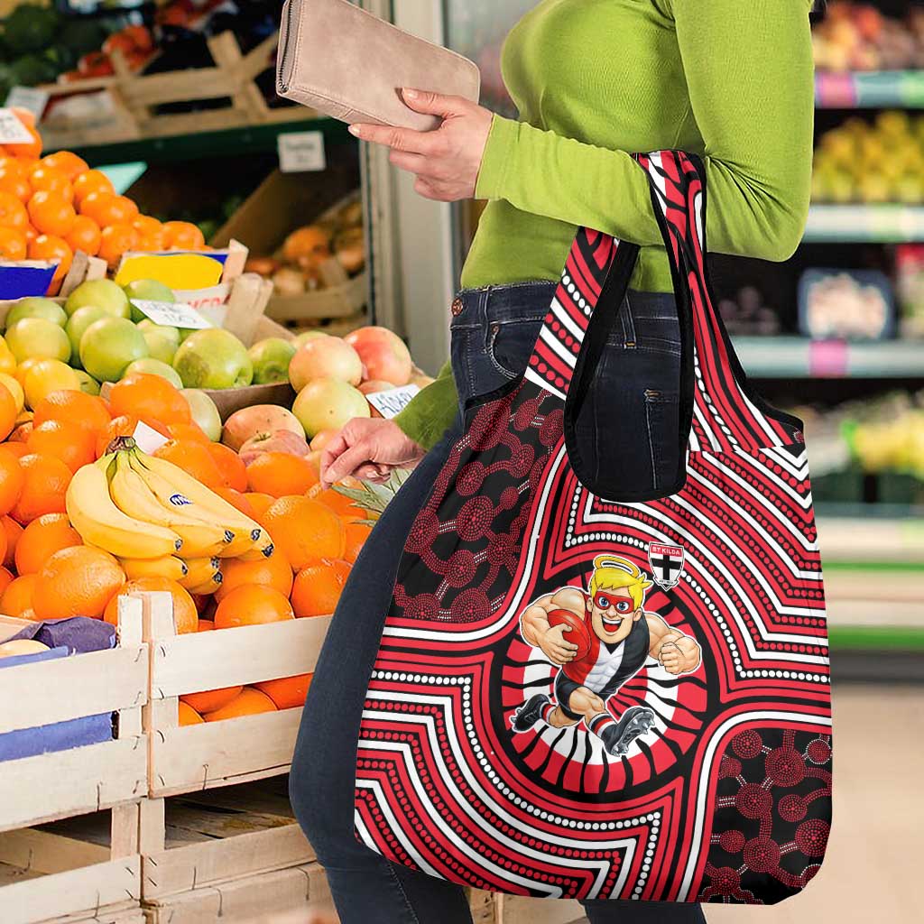 St Kilda Football Club Grocery Bag Indigenous Monochrome Dot Art Mascot Style