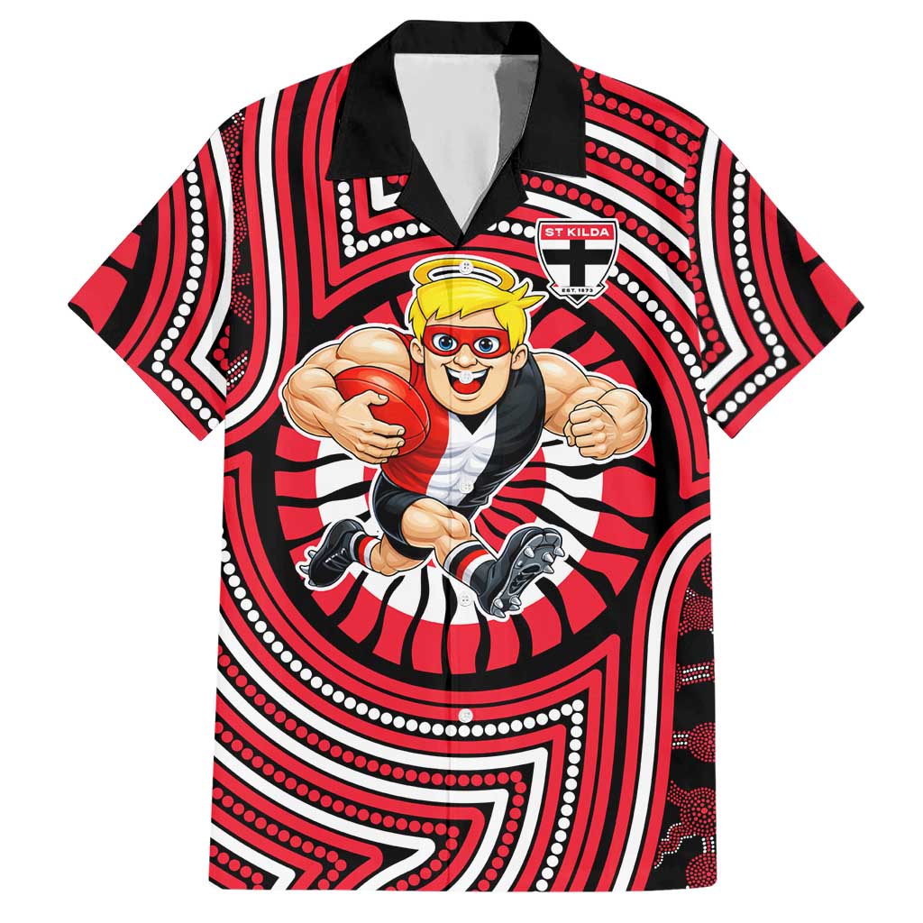 St Kilda Football Club Hawaiian Shirt Indigenous Monochrome Dot Art Mascot Style