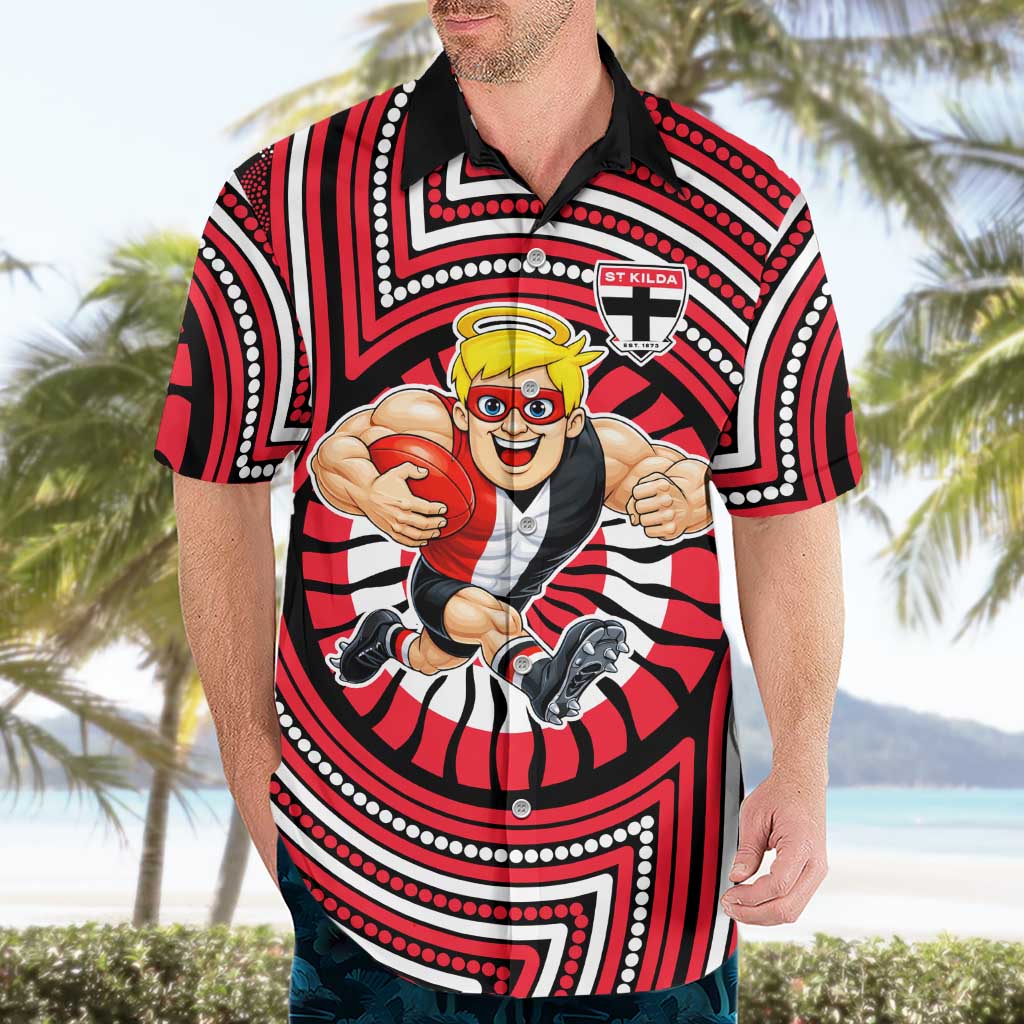 St Kilda Football Club Hawaiian Shirt Indigenous Monochrome Dot Art Mascot Style
