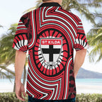 St Kilda Football Club Hawaiian Shirt Indigenous Monochrome Dot Art Mascot Style