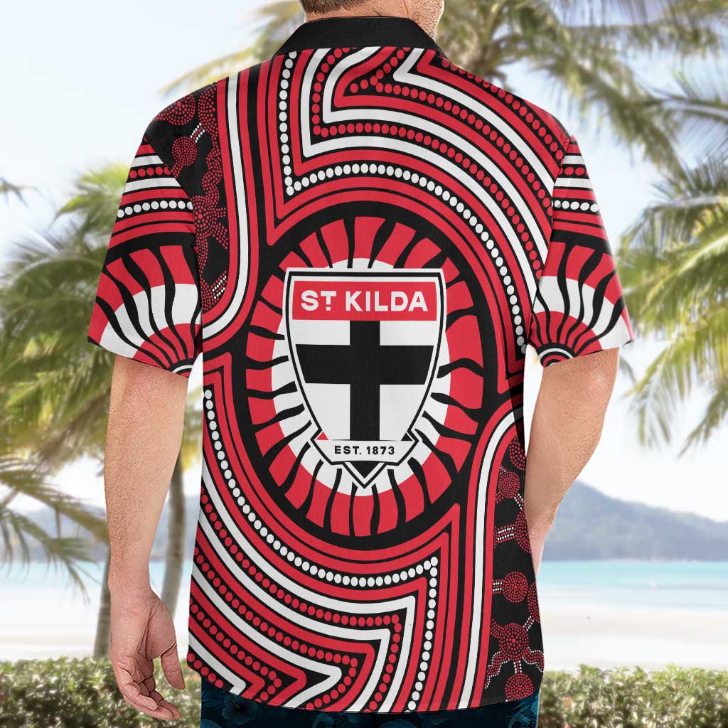 St Kilda Football Club Hawaiian Shirt Indigenous Monochrome Dot Art Mascot Style