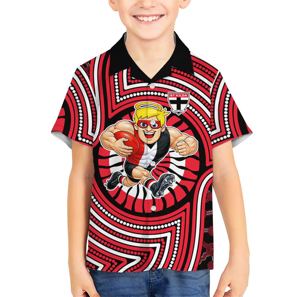 St Kilda Football Club Hawaiian Shirt Indigenous Monochrome Dot Art Mascot Style