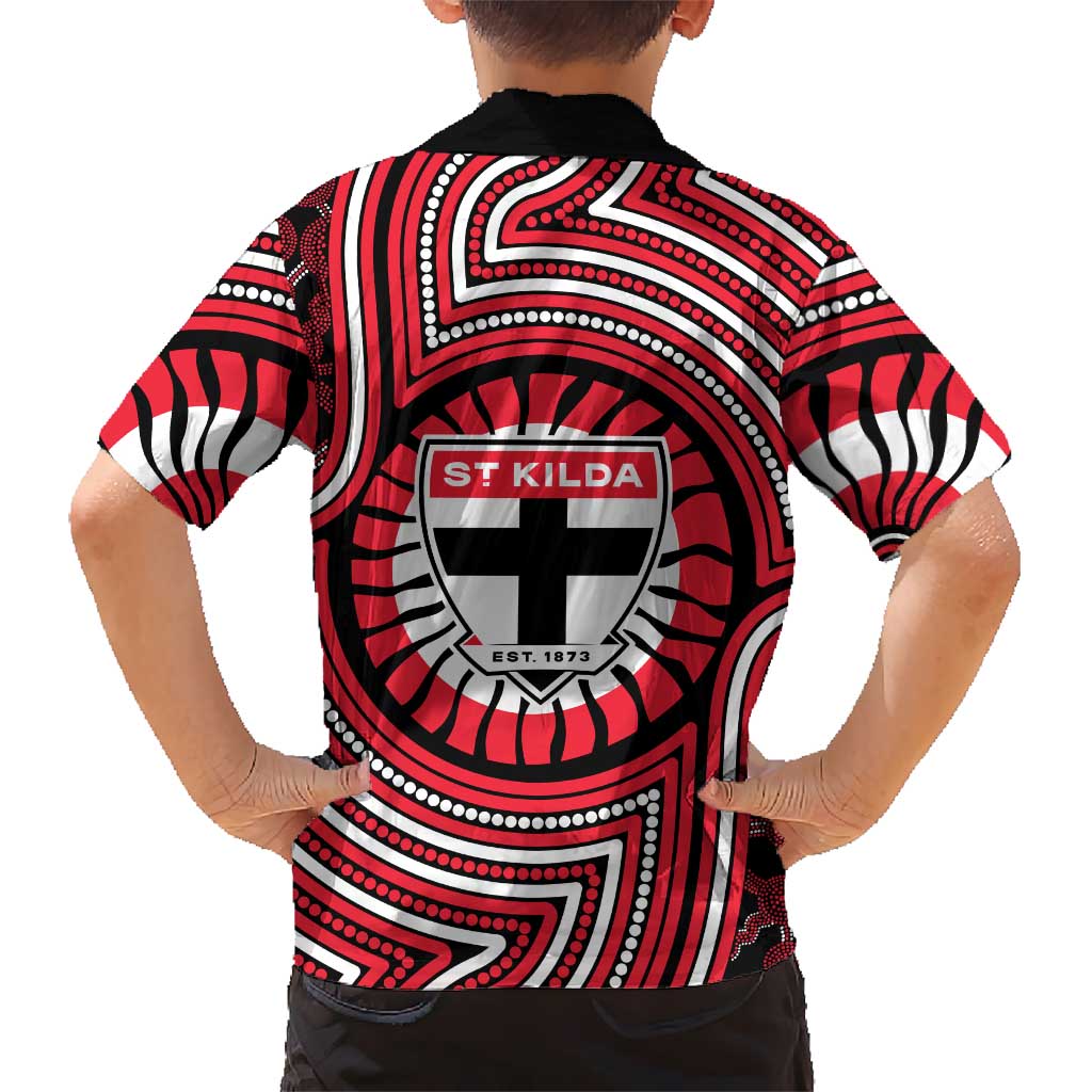 St Kilda Football Club Hawaiian Shirt Indigenous Monochrome Dot Art Mascot Style