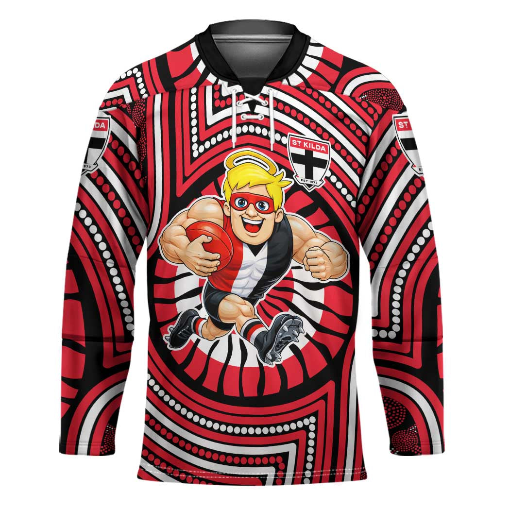 St Kilda Football Club Hockey Jersey Indigenous Monochrome Dot Art Mascot Style