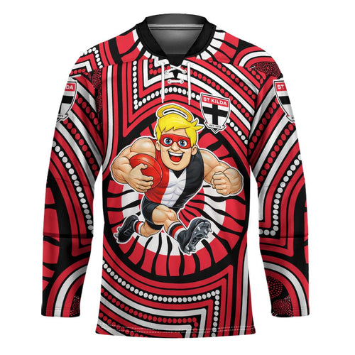 St Kilda Football Club Hockey Jersey Indigenous Monochrome Dot Art Mascot Style
