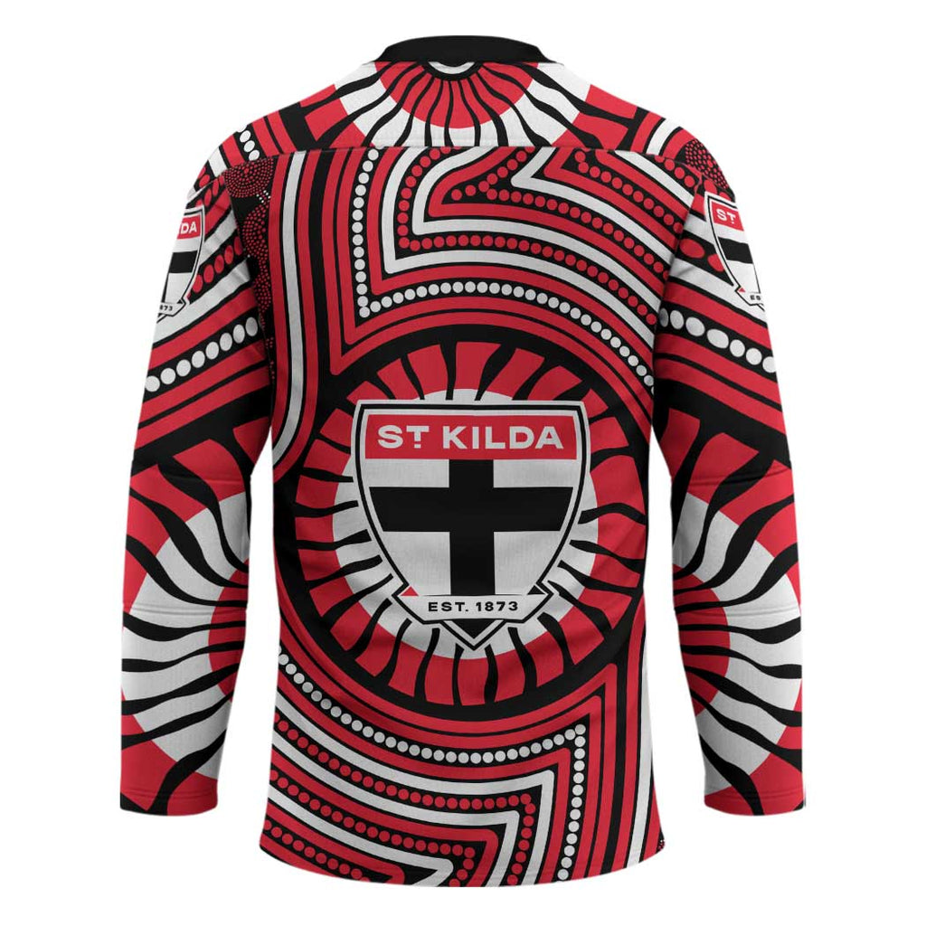 St Kilda Football Club Hockey Jersey Indigenous Monochrome Dot Art Mascot Style