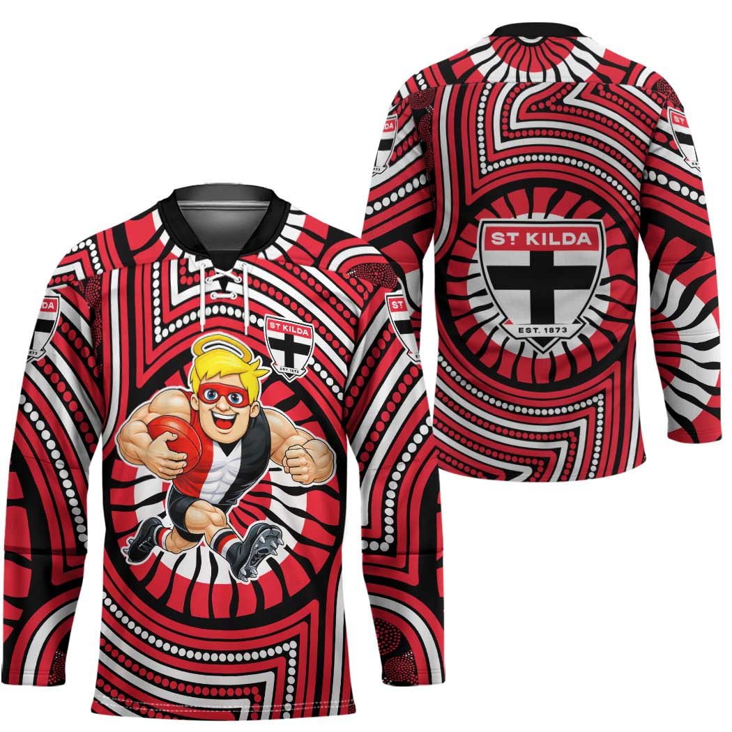 St Kilda Football Club Hockey Jersey Indigenous Monochrome Dot Art Mascot Style