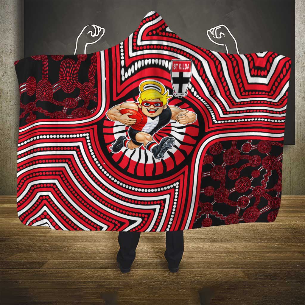 St Kilda Football Club Hooded Blanket Indigenous Monochrome Dot Art Mascot Style