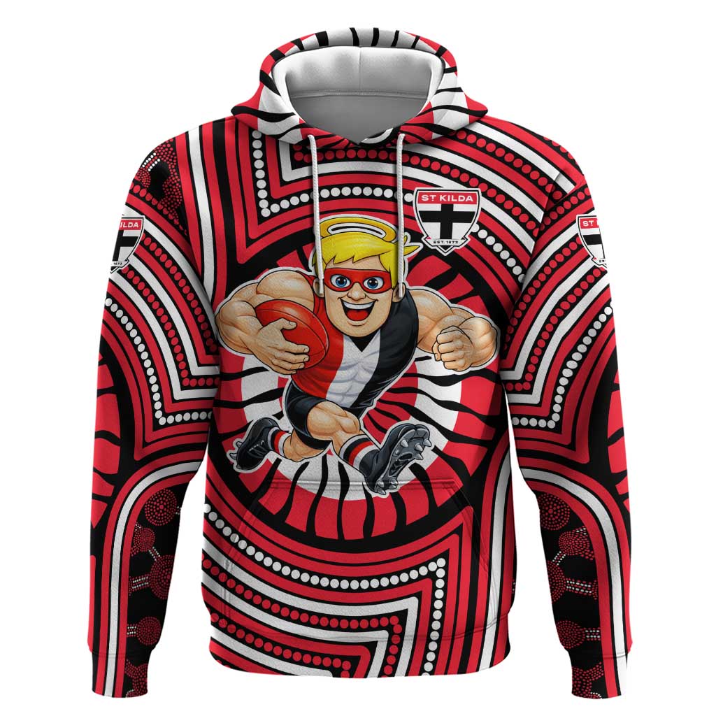 St Kilda Football Club Hoodie Indigenous Monochrome Dot Art Mascot Style