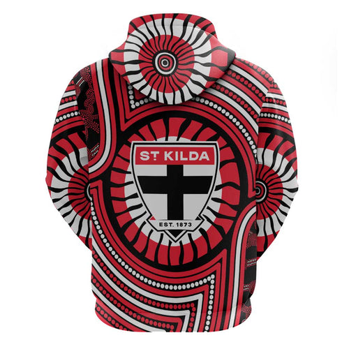 St Kilda Football Club Hoodie Indigenous Monochrome Dot Art Mascot Style
