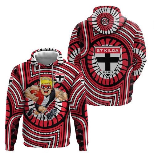 St Kilda Football Club Hoodie Indigenous Monochrome Dot Art Mascot Style