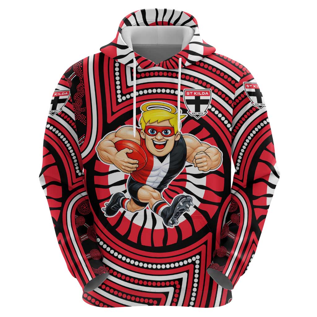 St Kilda Football Club Hoodie Indigenous Monochrome Dot Art Mascot Style