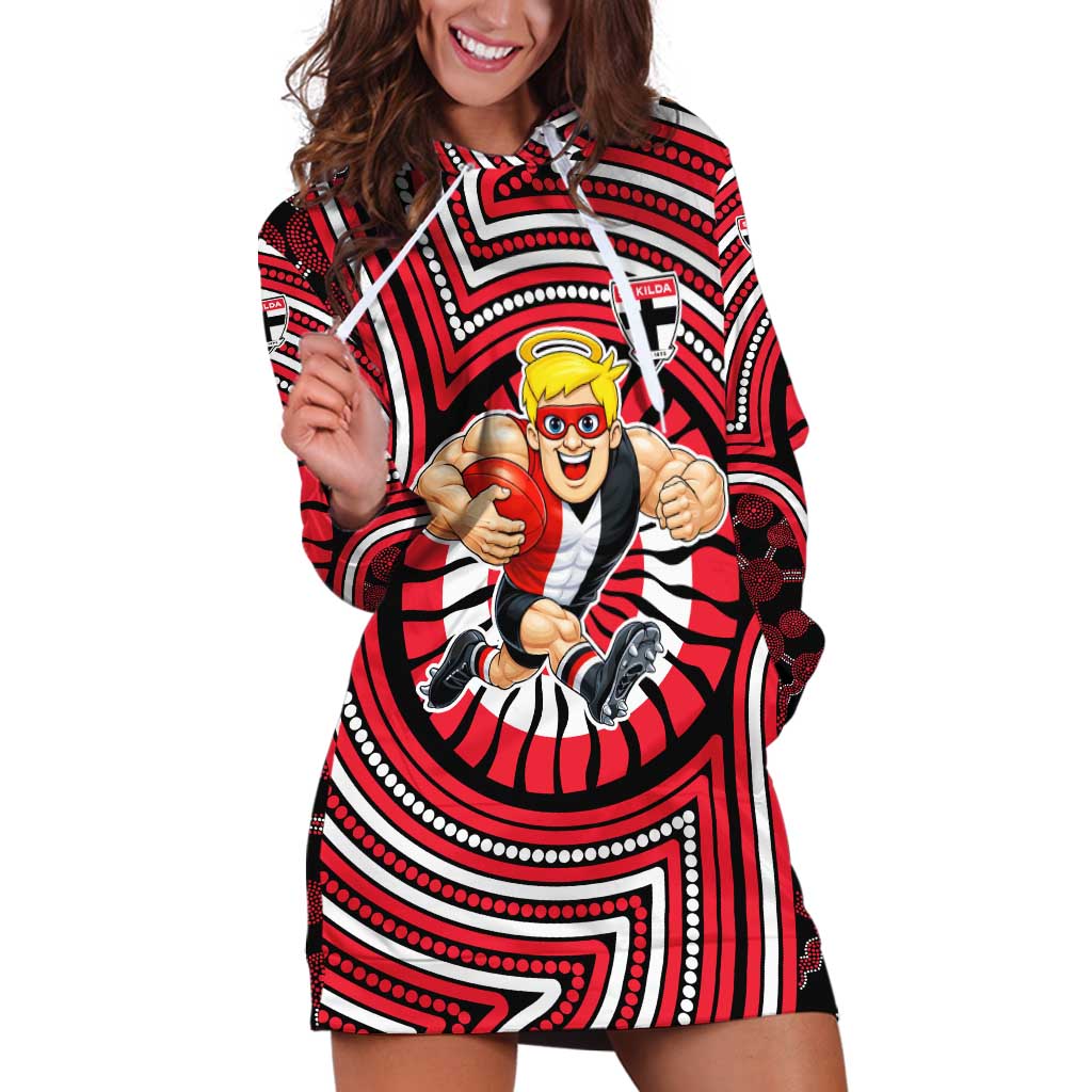 St Kilda Football Club Hoodie Dress Indigenous Monochrome Dot Art Mascot Style