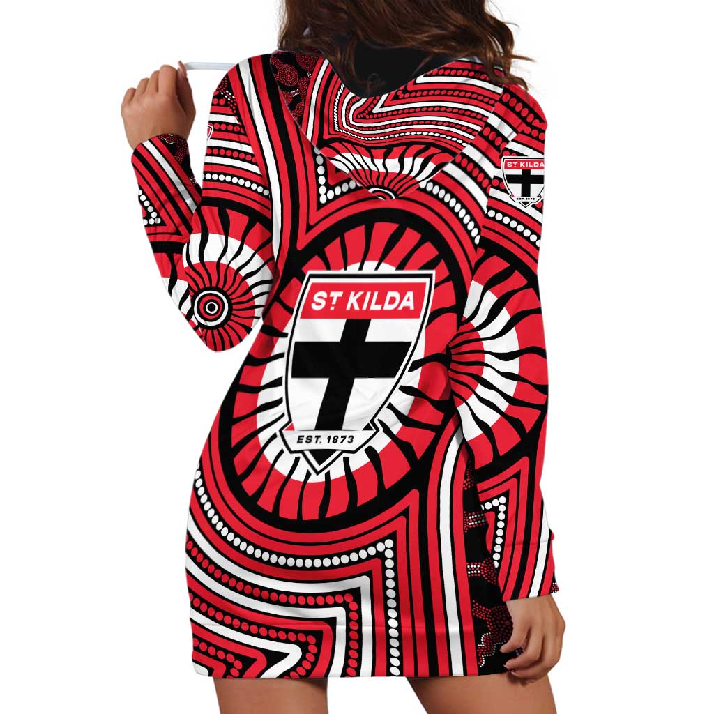 St Kilda Football Club Hoodie Dress Indigenous Monochrome Dot Art Mascot Style