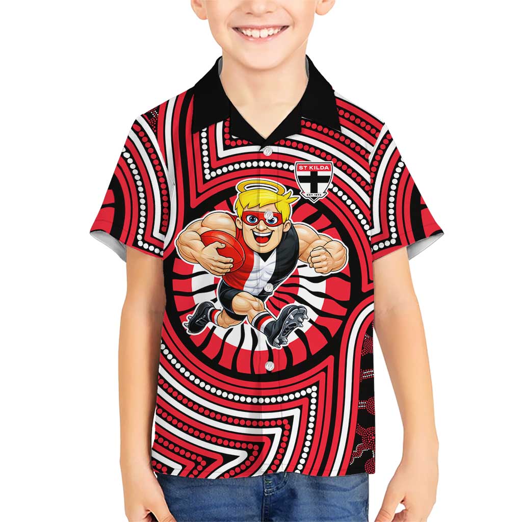 St Kilda Football Club Kid Hawaiian Shirt Indigenous Monochrome Dot Art Mascot Style