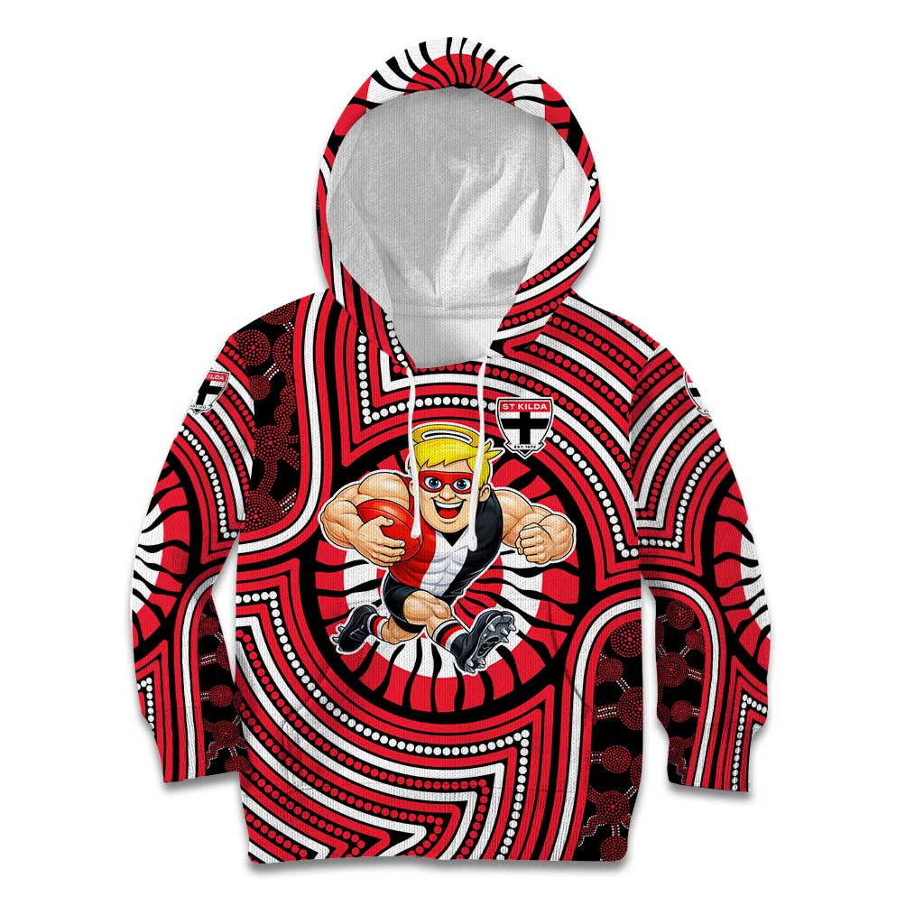 St Kilda Football Club Kid Hoodie Indigenous Monochrome Dot Art Mascot Style