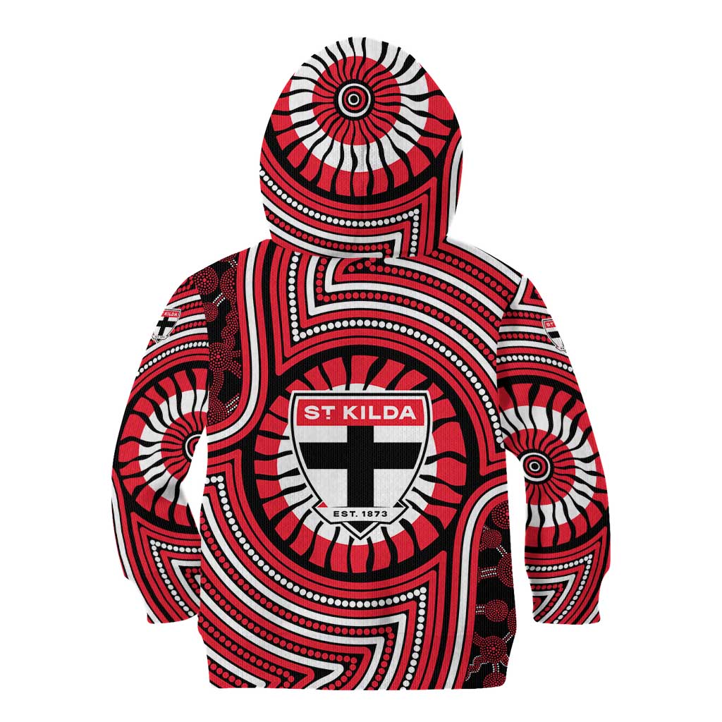 St Kilda Football Club Kid Hoodie Indigenous Monochrome Dot Art Mascot Style