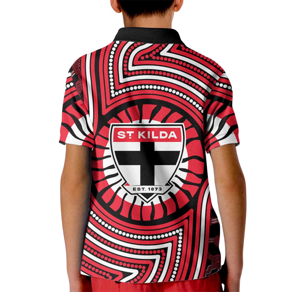 St Kilda Football Club Kid Polo Shirt Indigenous Monochrome Dot Art Mascot Style