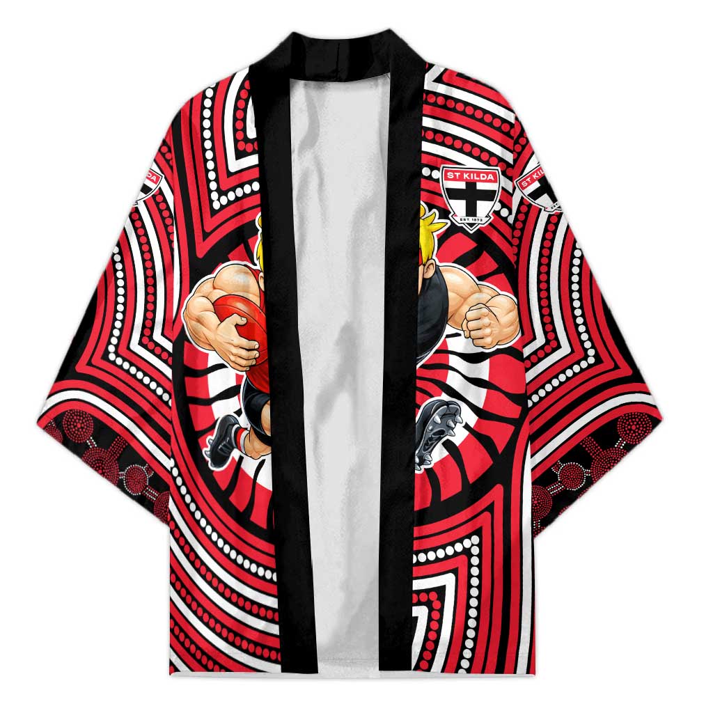 St Kilda Football Club Kimono Indigenous Monochrome Dot Art Mascot Style