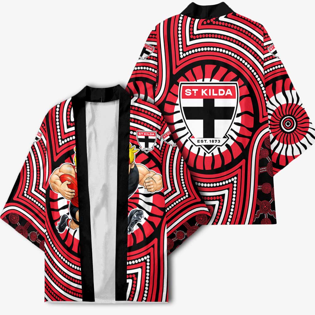 St Kilda Football Club Kimono Indigenous Monochrome Dot Art Mascot Style