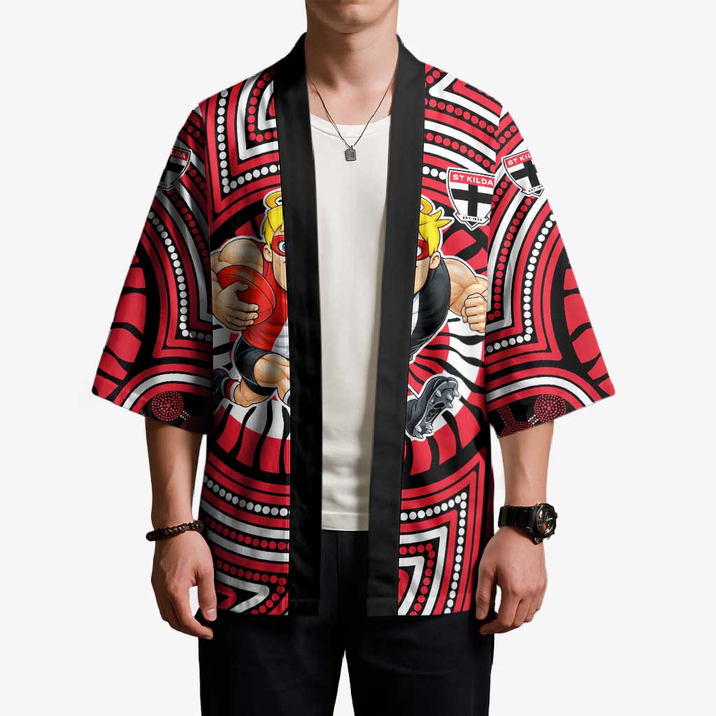 St Kilda Football Club Kimono Indigenous Monochrome Dot Art Mascot Style