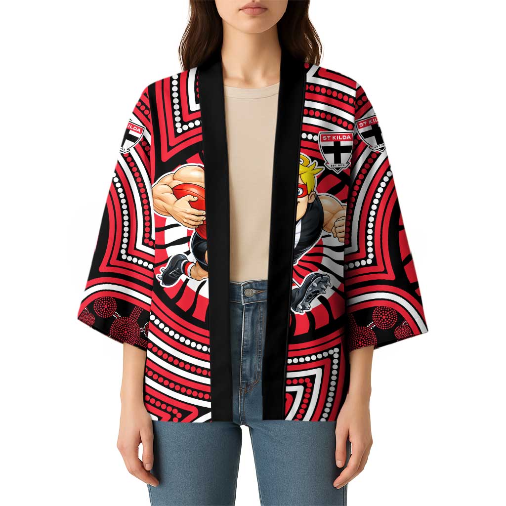 St Kilda Football Club Kimono Indigenous Monochrome Dot Art Mascot Style