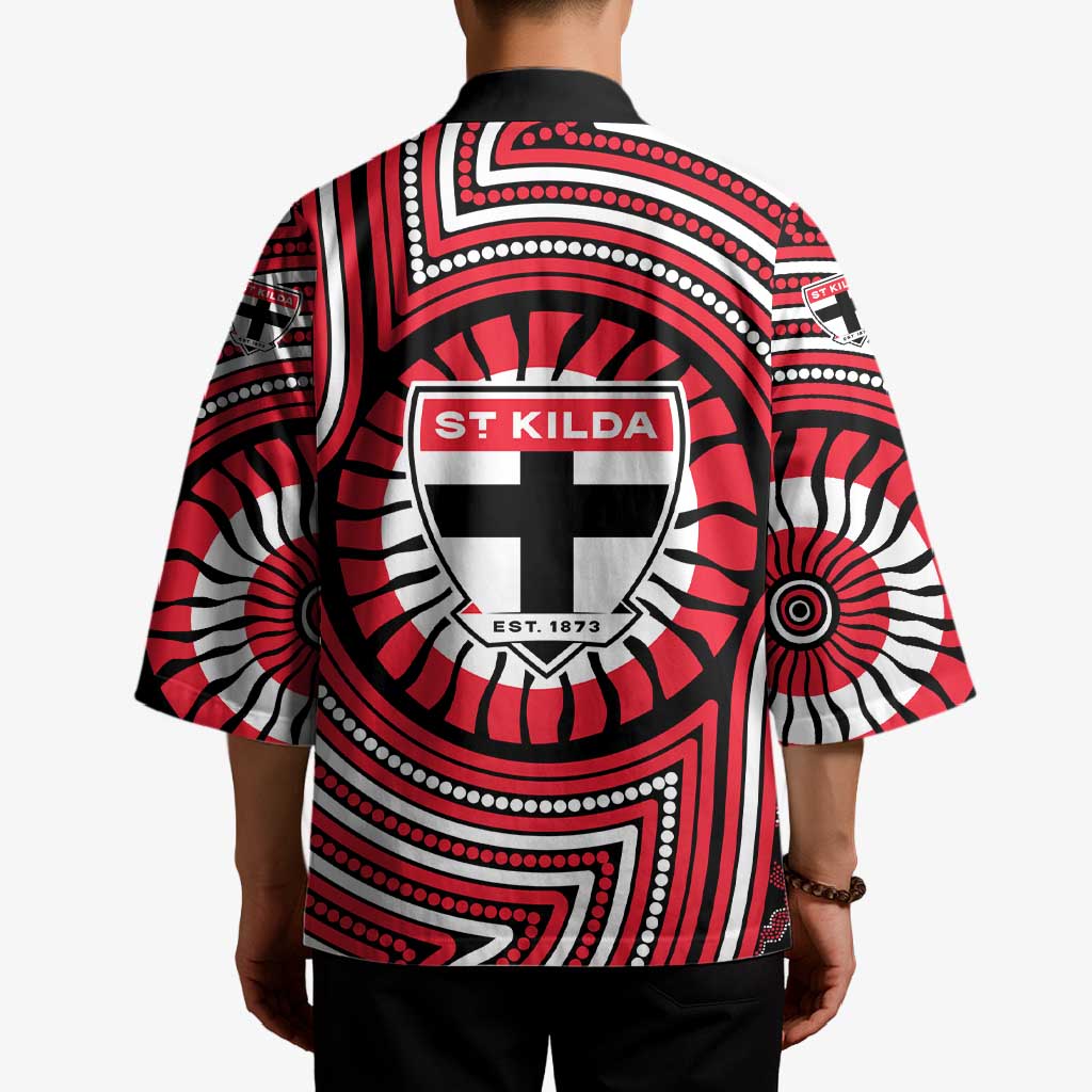 St Kilda Football Club Kimono Indigenous Monochrome Dot Art Mascot Style