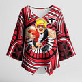 St Kilda Football Club Kimono Sleeve Blouse Indigenous Monochrome Dot Art Mascot Style