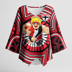 St Kilda Football Club Kimono Sleeve Blouse Indigenous Monochrome Dot Art Mascot Style