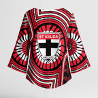 St Kilda Football Club Kimono Sleeve Blouse Indigenous Monochrome Dot Art Mascot Style